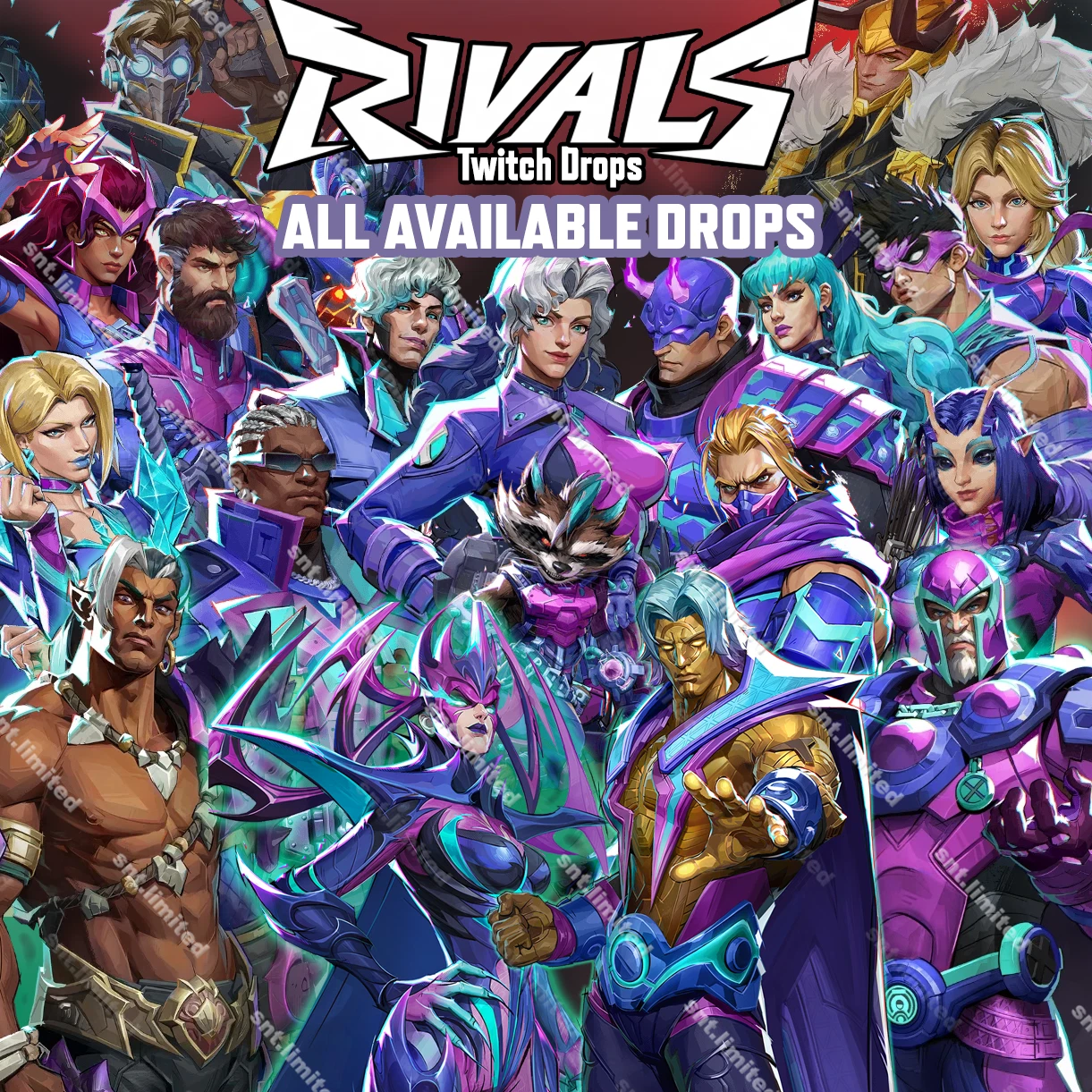 Marvel Rivals S0-S8 Twitch Drops ALL 100 Items- , Rogue Costume ... 22 COSTUMES + PLATES - SPRAYS - EMOTES