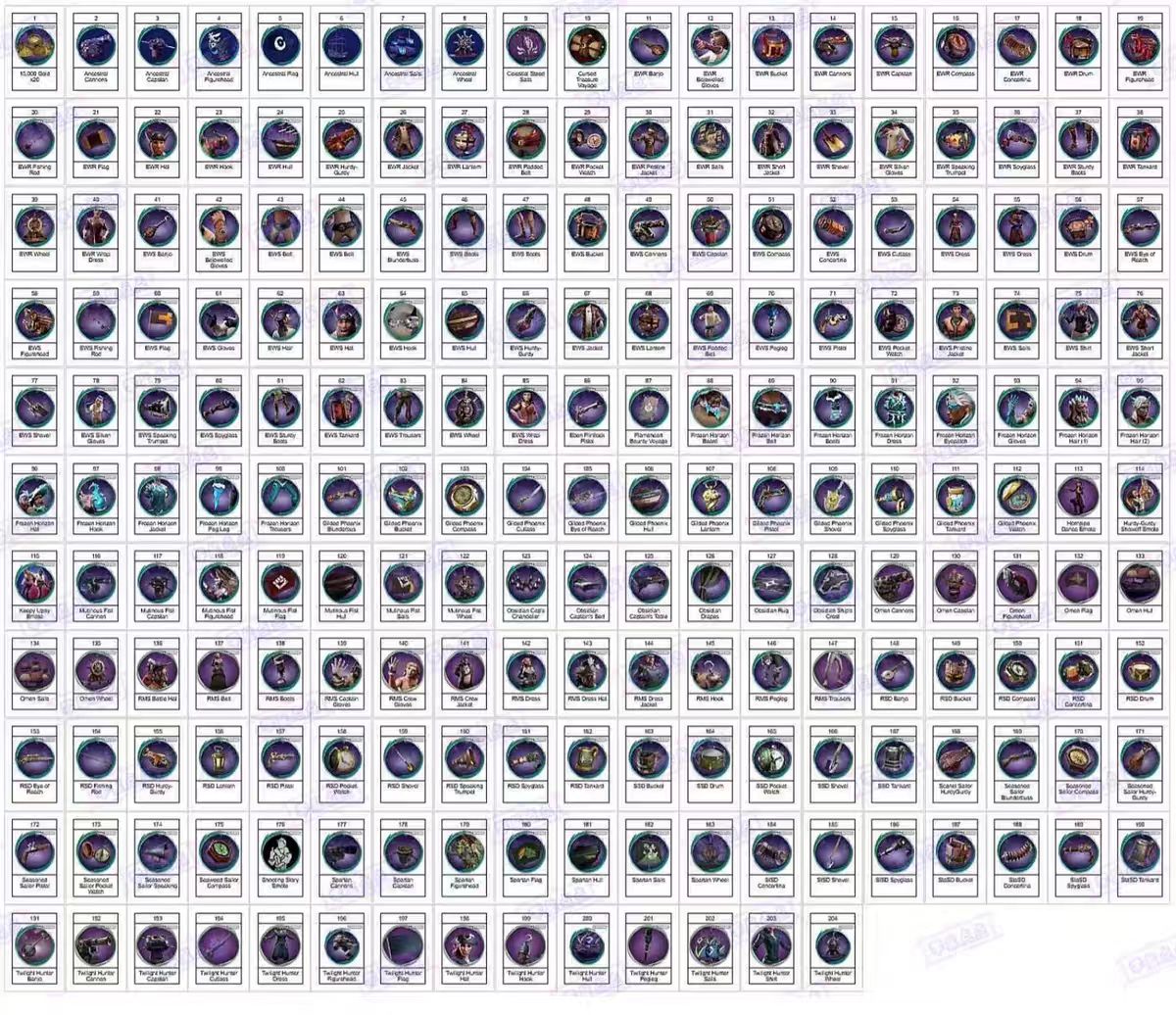 Akun Twitch yang Terisi Penuh - Twitch Drops Sea of Thieves - Phoenix/Obsidian/EWR/RMS + Lainnya - 237 Item/Skin