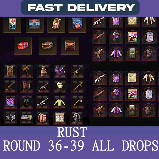 Rust Twitch Drops Rounds 35,36,37,37,38,39 total of 60 Items/Skins