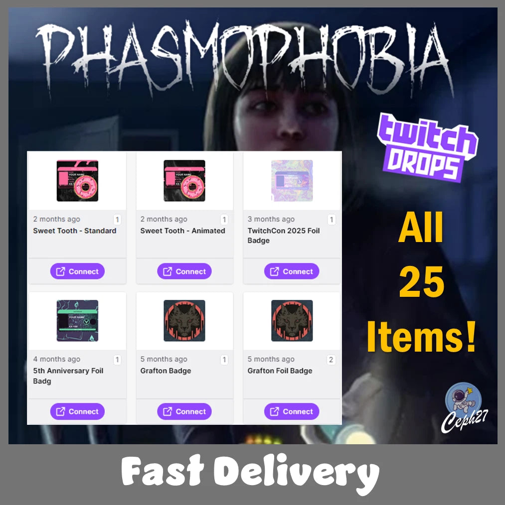 Akun Twitch Full Fitur - Twitch Drops Phasmophobia - ID + Lencana Animasi/Holo - SEMUA 25/25 Item/Skin