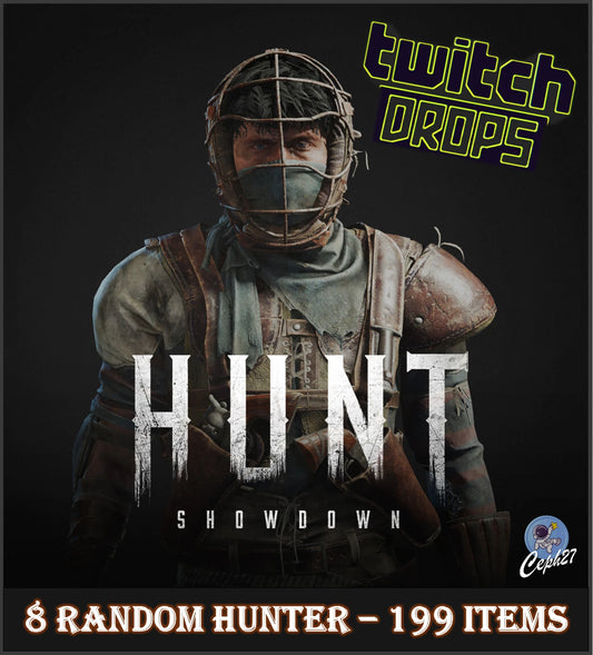 Hunt ShowHunt: Showdown Twitch Drops - 8 Random Hunter + 143 Crates + 32 Skins + 16 Charmsdown Twitch Drops | 278+ Skins | Legendary + Rare
